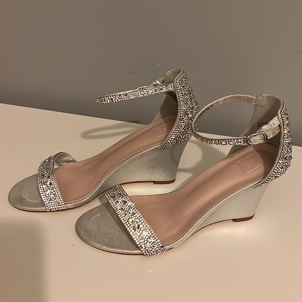 DB Studios silver w/jewels, wedge sandals, size 7